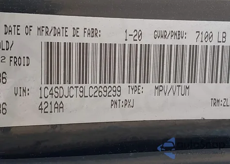 2020 Dodge Durango R/T from USA, damaged, VIN 1C4SDJCT9LC269299